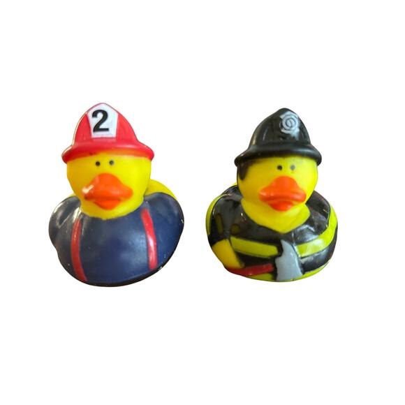 Set of 2 Firemen 2" Rubber Ducks Duckies Jeep Duck Ducked Firefighter Fire Truck - Picture 1 of 6